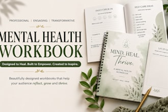 design mental health workbook, self help ebook and journals