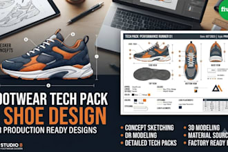create footwear tech pack, shoe design, sneakers concept for production