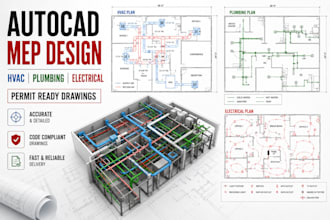 design hvac, plumbing, electrical drawings mep design for permit in autocad