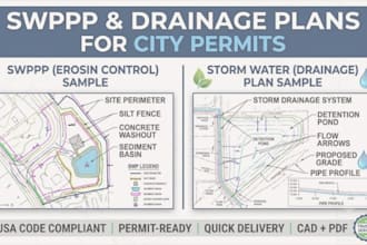 design swppp, drainage plan stormwater USA city permit drawings