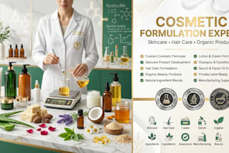 develop formulas for cosmetic formulation, skincare, hair care, organic product