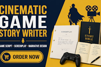 write cinematic game story screenplay and script for games movies and animation