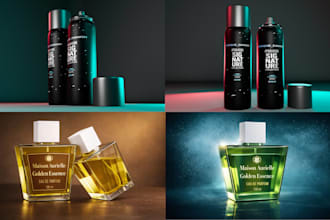 create luxury 3d perfume bottle label, cosmetic packaging, and logo design