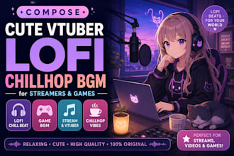 compose cute vtuber, streamers lofi chillhop bgm for game bgm, chill lofi beat