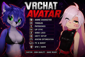 create custom vrchat avatar, furry avatar, vtuber model and unity setup