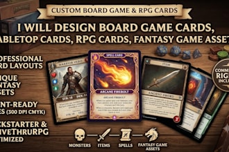 design board game cards, tabletop cards, rpg cards, fantasy game assets