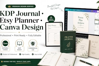 create etsy digital planners, kdp journal design, prayer journal, canva journal