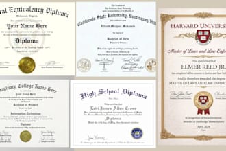 design custom diploma certificates, copy, degree, or award certificates, college