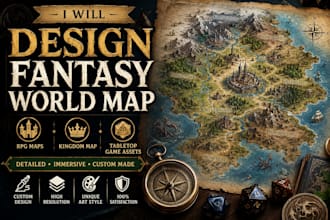 design fantasy world map, rpg maps, kingdom map, tabletop game assets
