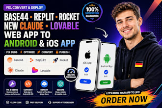 fix, convert base44 replit rocket new claude lovable web app to android ios app