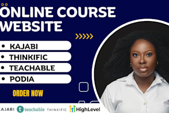online course website on kajabi, teachable, thinkific and podia