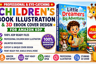 illustrate children story book design 3d ebook cover format for amazon KDP