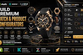 build shopify kickflip, shopify zakeke, watch configurator, product configurator