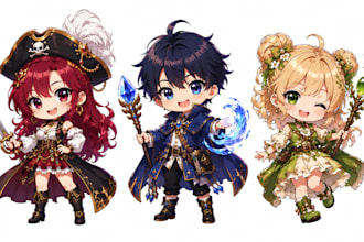 design cute chibi mascot, anime character and logo