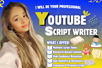 write youtube script, video script, movie script, ads script you tube manuscript