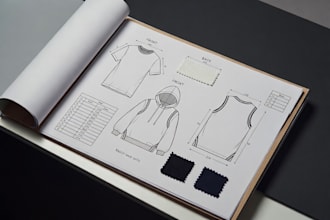 do garment tech pack design fashion flats technical sketches specs for tshirts