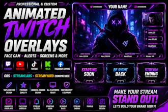 design custom animated twitch, obs and stream overlays