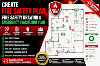 create a building fire safety plan, fire safety drawing and emergency evacuation