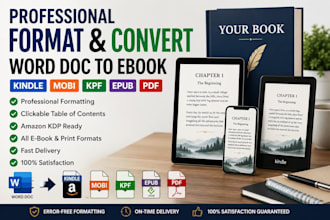 format and convert word doc to kindle ebook, epub, mobi, kpf, and PDF