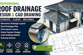 design rainwater drainage system, roof drainage layout, downspout cad drawing