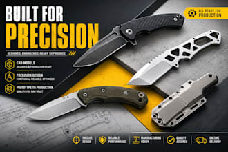 create edc knife prototype design with 3d cad modeling and product rendering