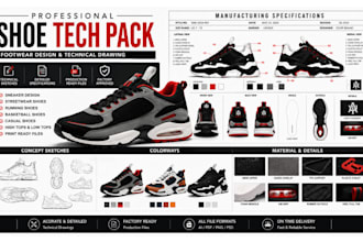 design shoe tech pack, footwear design, shoe design, sneaker design and shoes