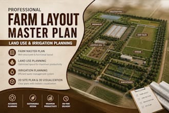design a professional farm layout, master plan, land use and irrigation plan