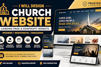 design a church website, landing page, nonprofit website