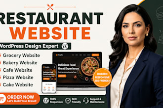 design wordpress grocery, bakery, cafe, pizza and cake website