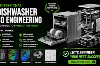 design 3d dishwasher mechanical assembly parametric modeling fea cfd cnc dfa dfm