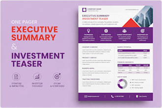 write and design strategic one pager, executive summary, investment teaser