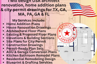 usa tx, ca, ma, pa, ga, fl architect renovation, home addition plan city permit