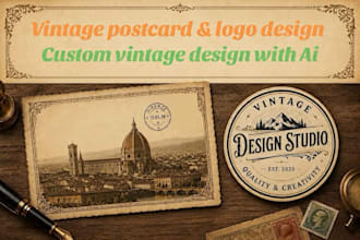design vintage custom postcard and logo with ai and photoshop