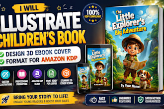 illustrate childrens book design 3d ebook cover format for amazon KDP
