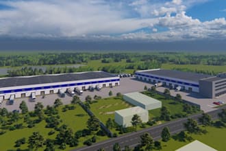 construct industrial complex,logistic warehouse,3d distribution park, cgi render