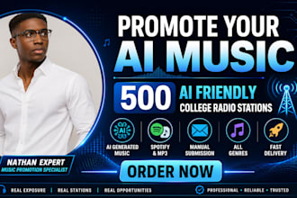 promote your ai music on 500 ai song best fit college radio stations worldwide