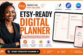 design hyperlinked goodnotes planner, notability digital planner and canva PDF