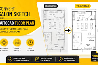 convert salon sketch to autocad, beauty studio floor plan, editable dwg plan