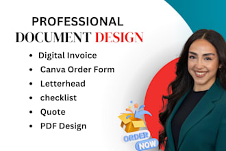do digital invoice, canva order form, letterhead, checklist, quote, pdf design