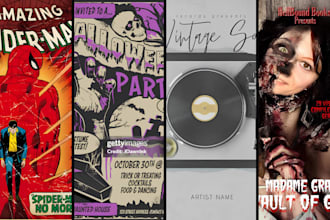 retro comic book cover horror poster vintage comic gore gothic music album cover