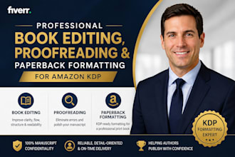 do professional book formatting, book editing, and book cover design for KDP