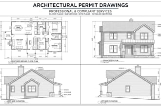 architectural permit drawing and 2d floor plan house design city permit USA