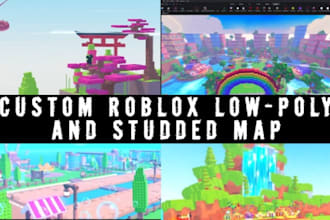 build custom low poly map, studded map with terrain, landscape for roblox game