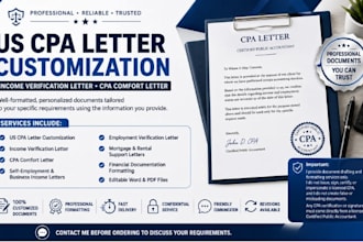 customize US CPA letter, income verification and comfort letter