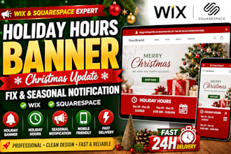 add wix or squarespace holiday hours banner and seasonal website updates