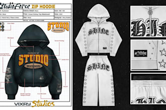 create hoodie tech pack flat sketch clothing tech pack and street wear design