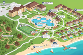 create resort map, hotel map, vacation resort map, eco lodge map, tourist map