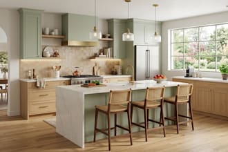 create realistic 3d kitchen design and interior rendering