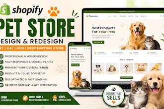 design shopify pet store cat store dog store and pet website