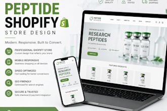 design a professional peptide shopify store for biotech and supplement brands